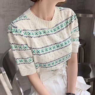 Short-sleeve Patterned Sweater