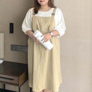 Elbow-sleeve Blouse / Midi A-line Overall Dress