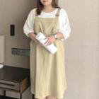 Elbow-sleeve Blouse / Midi A-line Overall Dress