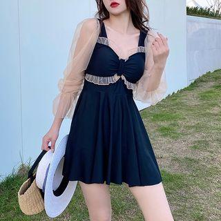 Puff-sleeve A-line Swim Dress