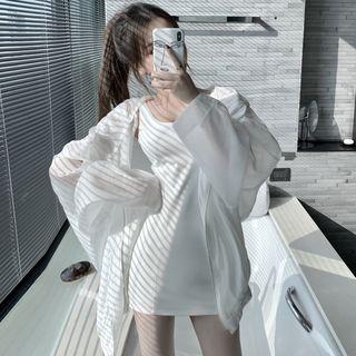 Sleeveless Mini Sheath Dress / Zip Hooded Jacket