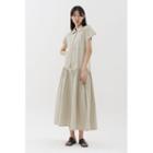 Cap-sleeve Shirred Maxi Dress Beige - One Size