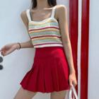 Color Block Knit Tank Top / Pleated A-line Mini Skirt