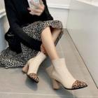 Leopard Print Cap Toe Chunky Heel Short Boots