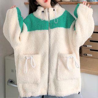 Two Tone Zip Up Fleece-lined Coat