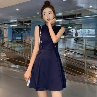 Sleeveless Double Breasted A-line Dress