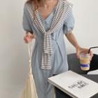 Mock Two-piece Puff-sleeve A-line Midi Dress As Shown In Figure - One Size