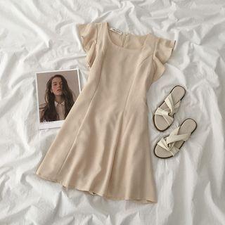 Cap-sleeve Square-neck Mini A-line Dress Almond - One Size