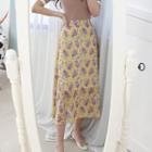 Petite Size Floral Long Chiffon Skirt Yellow - One Size