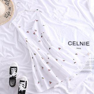 Spaghetti-strap Embroidered Sundress White - One Size