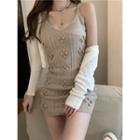 Spaghetti Strap Knit Mini Bodycon Dress / Cropped Cardigan