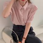 Wide Shoulder Ruched Blouse Pink - One Size