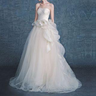 Frill Trim Bandeau Wedding Ball Gown