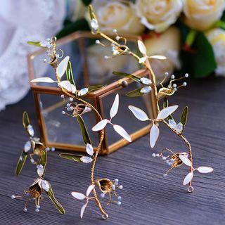 Set: Leaf Bridal Hair Piece + Statement Earring Gold - One Size