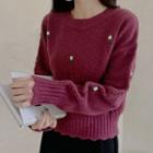 Flower-embroidered Scallop-hem Sweater