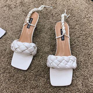 Woven Lace-up Stiletto Heel Sandals