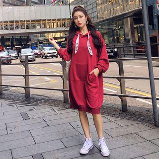 Lettering Strap Hooded Pullover Dress