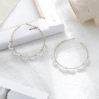 Faux Pearl Hoop Earring E583 - Faux Pearl Hoop Earring - One Size