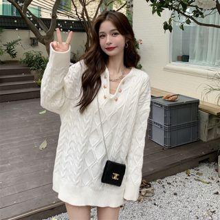 Plain Sweater / Fluffy Single-breasted Vest
