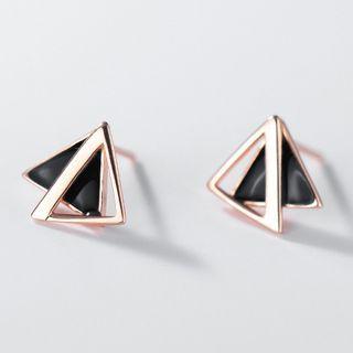Triangle Earring 1 Pair - S925 Silver - Black - One Size