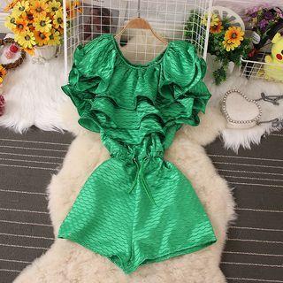 Short-sleeve Ruffle Tiered Romper