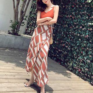 Set: V-neck Camisole Top + Printed Midi Skirt
