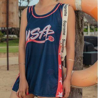 Set: Lettering Tankini + Cover-up Tank Top