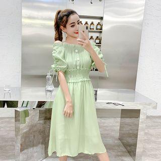 Drawstring Off-shoulder Midi A-line Dress