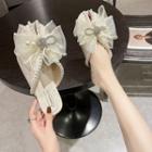 Mesh Bow Faux Pearl Mules