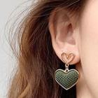 Heart Drop Earring 1 Pair - Heart Earrings - Green - One Size