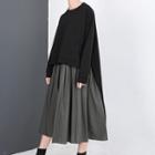 Set: Sleeveless A-line Midi Dress + Dip Back Pullover
