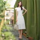 Tall Size Frill-sleeve Eyelet-lace Dress