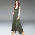 V-neck Pleated Cropped Wide-leg Jumpsuit