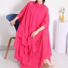 3/4-sleeve Ruffled Asymmetrical Maxi A-line Dress
