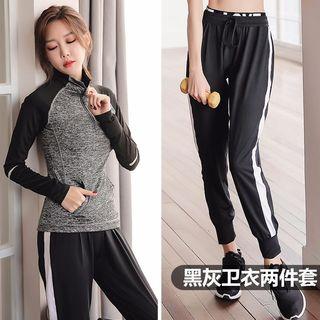 Set: Color Block Long-sleeve Sport T-shirt + Sweatpants