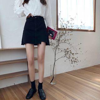 Asymmetrical Denim Mini A-line Skirt