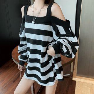 Off-shoulder Striped Shift Mini Dress As Shown In Figure - One Size
