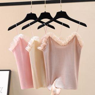 Lace Ruffle Trim Knit Cropped Camisole Top