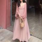 Open-front Light Cardigan / Sleevelesss A-line Dress
