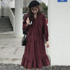 Long-sleeve Tie-front Midi Chiffon Dress