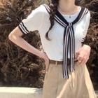 Tie Neck Short Sleeve Knit Top