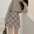 Sweater / Plaid A-line Skirt / Set