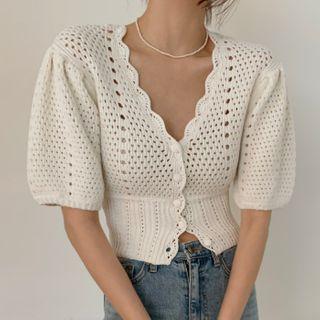 Crochet-knit Puff-sleeve Top