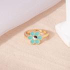 Yin And Yang Flower Glaze Alloy Ring R784 - Gold & Blue - Size 8