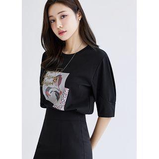 Letter Leopard Print T-shirt Black - One Size