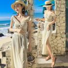 Set: Cold Shoulder Short-sleeve T-shirt + Midi Skirt