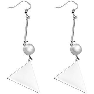 Faux Pearl Triangle Sterling Silver Dangle Earring 1 Pair - Silver - One Size