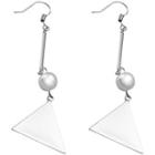 Faux Pearl Triangle Sterling Silver Dangle Earring 1 Pair - Silver - One Size