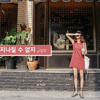 Sleeveless Fray-edge Linen Mini Shift Dress