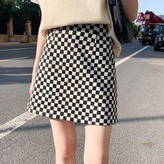 High-waist Two Tone Plaid A-line Mini Skirt